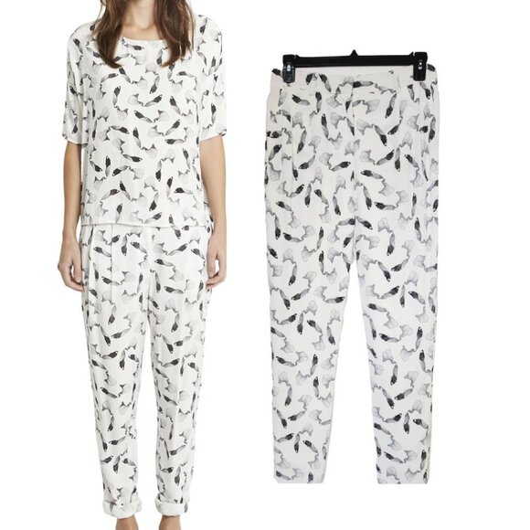 🪽Designer Women Sz S dress pant SAMSOE SAMSOE plumes pattern office pant White - Picture 1 of 10
